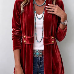 Colleen Plush Open-Front Jacket in Red