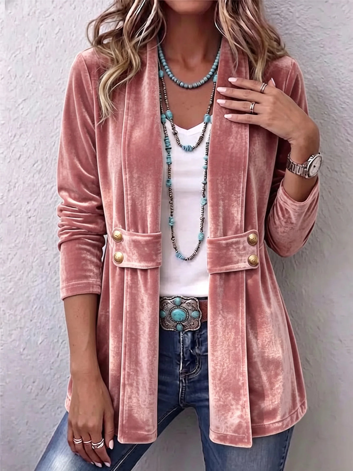 Colleen Plush Open-Front Jacket in Pink