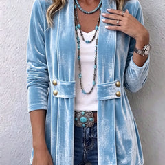 Colleen Plush Open-Front Jacket in Sky Blue
