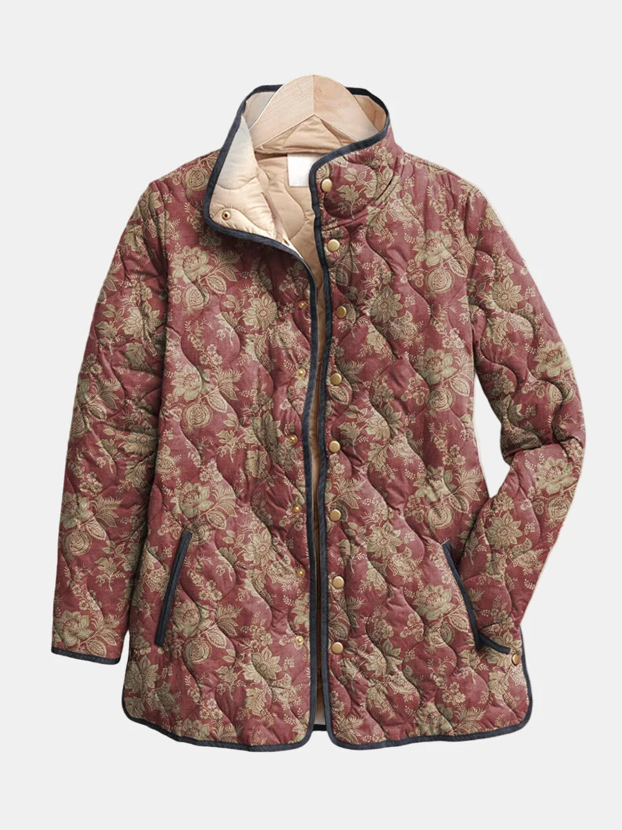 Corinne Burgundy Floral Quilted Jacket in Burgundy Floral