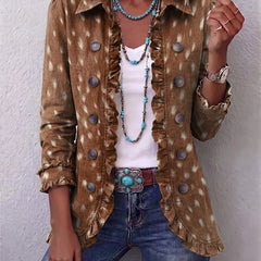 Cynthia Spotted Print Ruffle Jacket in Brown