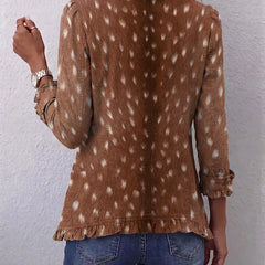 Cynthia Spotted Print Ruffle Jacket in Brown