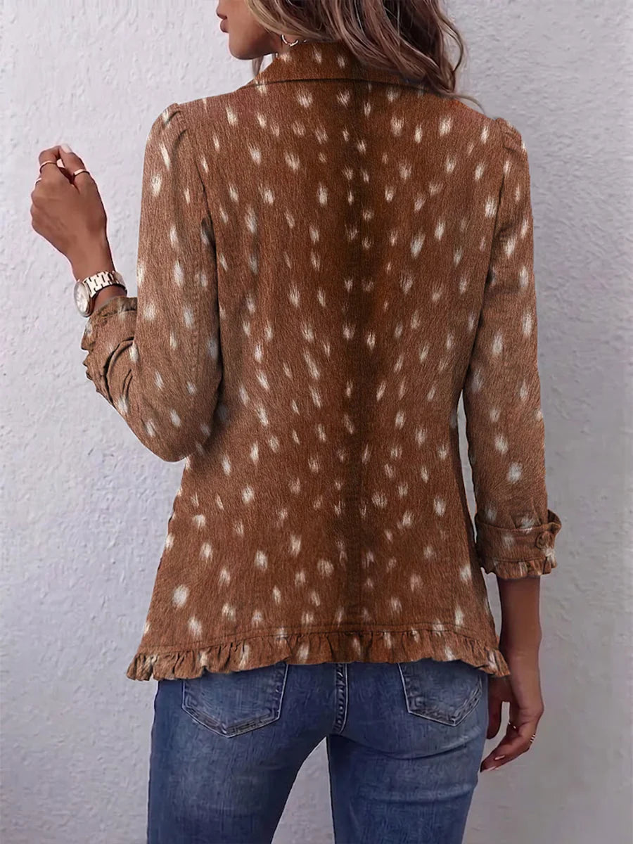 Cynthia Spotted Print Ruffle Jacket in Brown