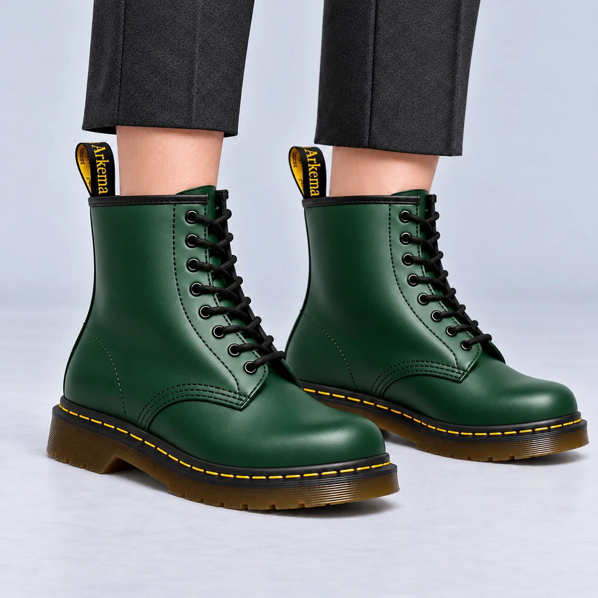 Darlene Classic Lace-Up Ankle Boots in Forest Green