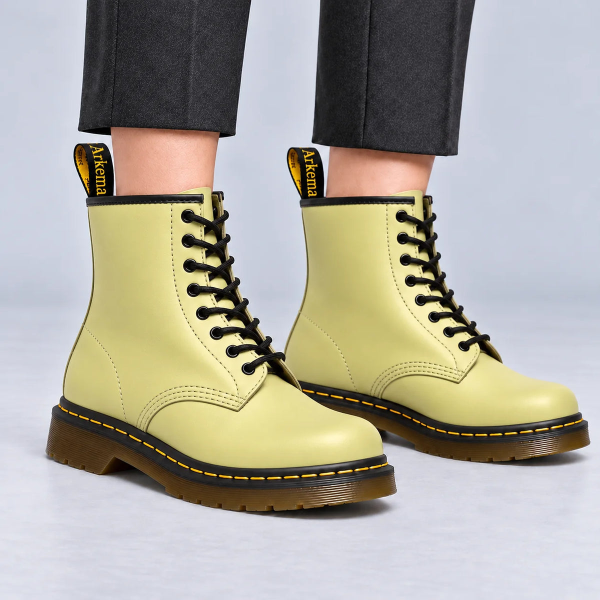 Darlene Classic Lace-Up Ankle Boots in Butter Yellow