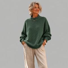 Debra Textured Mock Neck Sweater in Forest Green