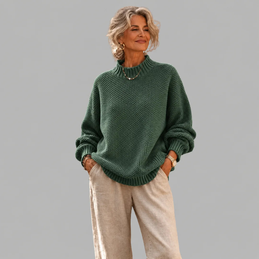 Debra Textured Mock Neck Sweater in Forest Green