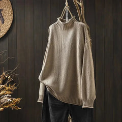 Debra Textured Mock Neck Sweater in Khaki