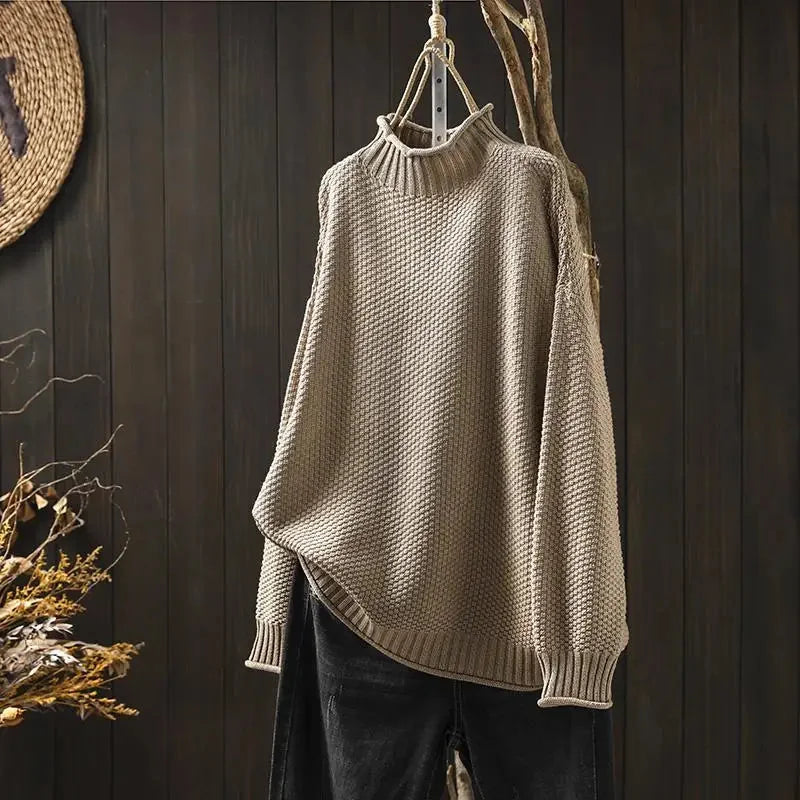 Debra Textured Mock Neck Sweater in Khaki