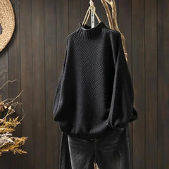 Debra Textured Mock Neck Sweater in Black