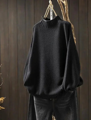 Debra Textured Mock Neck Sweater in Black
