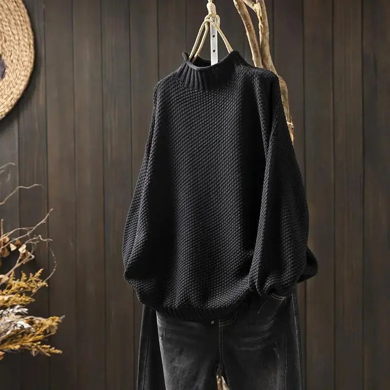 Debra Textured Mock Neck Sweater in Black