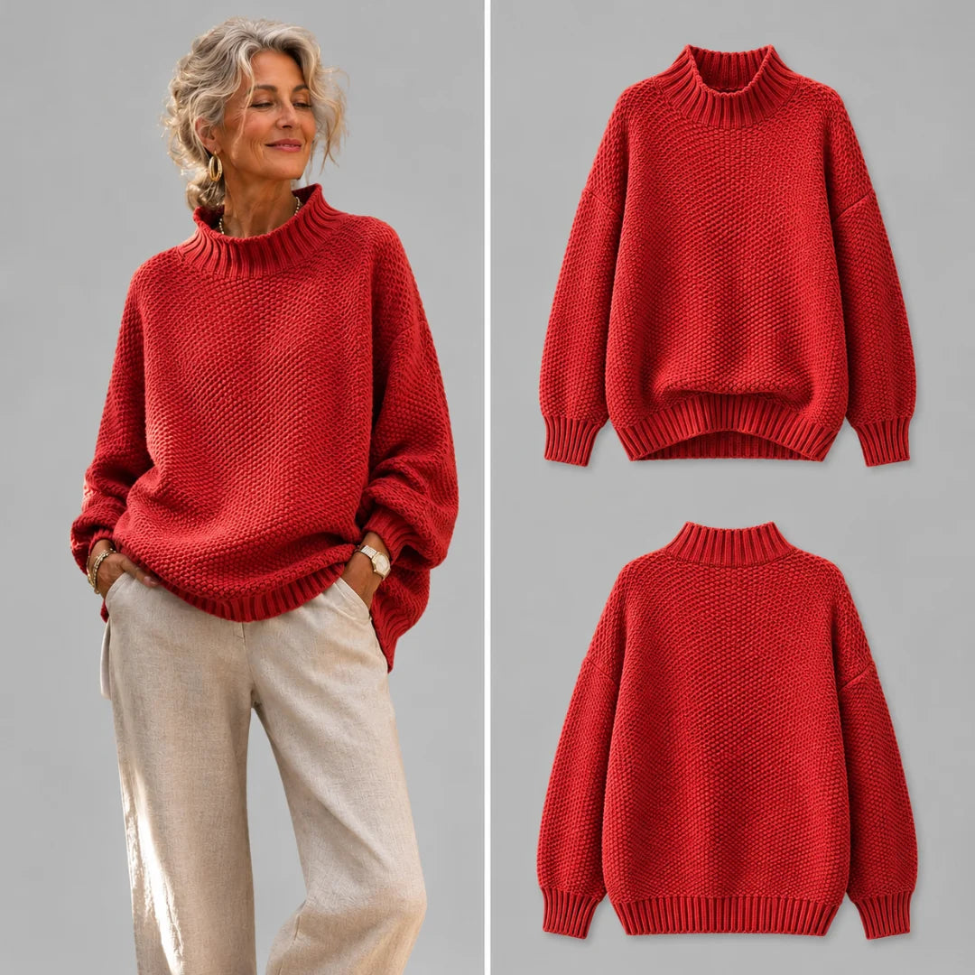Debra Textured Mock Neck Sweater in Red