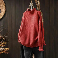 Debra Textured Mock Neck Sweater in Red