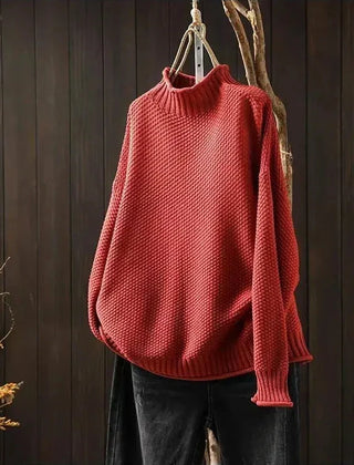 Debra Textured Mock Neck Sweater in Red
