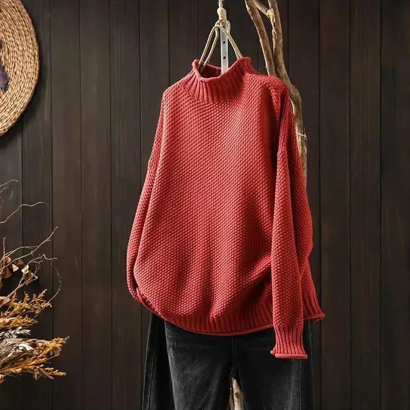 Debra Textured Mock Neck Sweater in Red