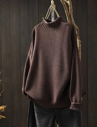 Debra Textured Mock Neck Sweater in Brown