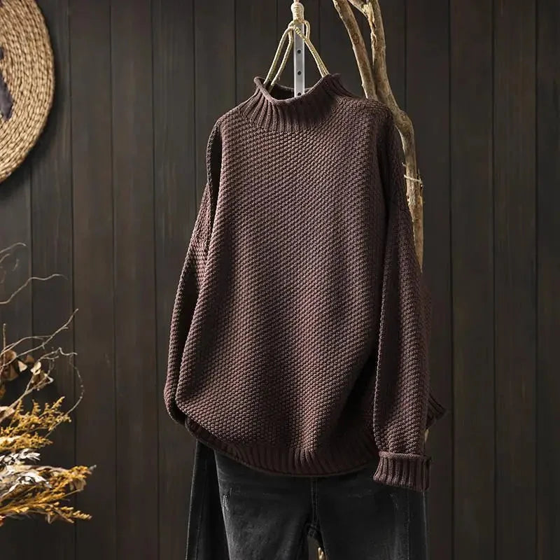 Debra Textured Mock Neck Sweater in Brown