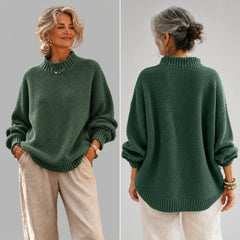 Debra Textured Mock Neck Sweater in Forest Green