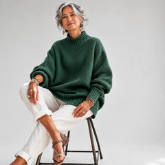 Debra Textured Mock Neck Sweater in Forest Green