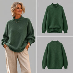 Debra Textured Mock Neck Sweater in Forest Green