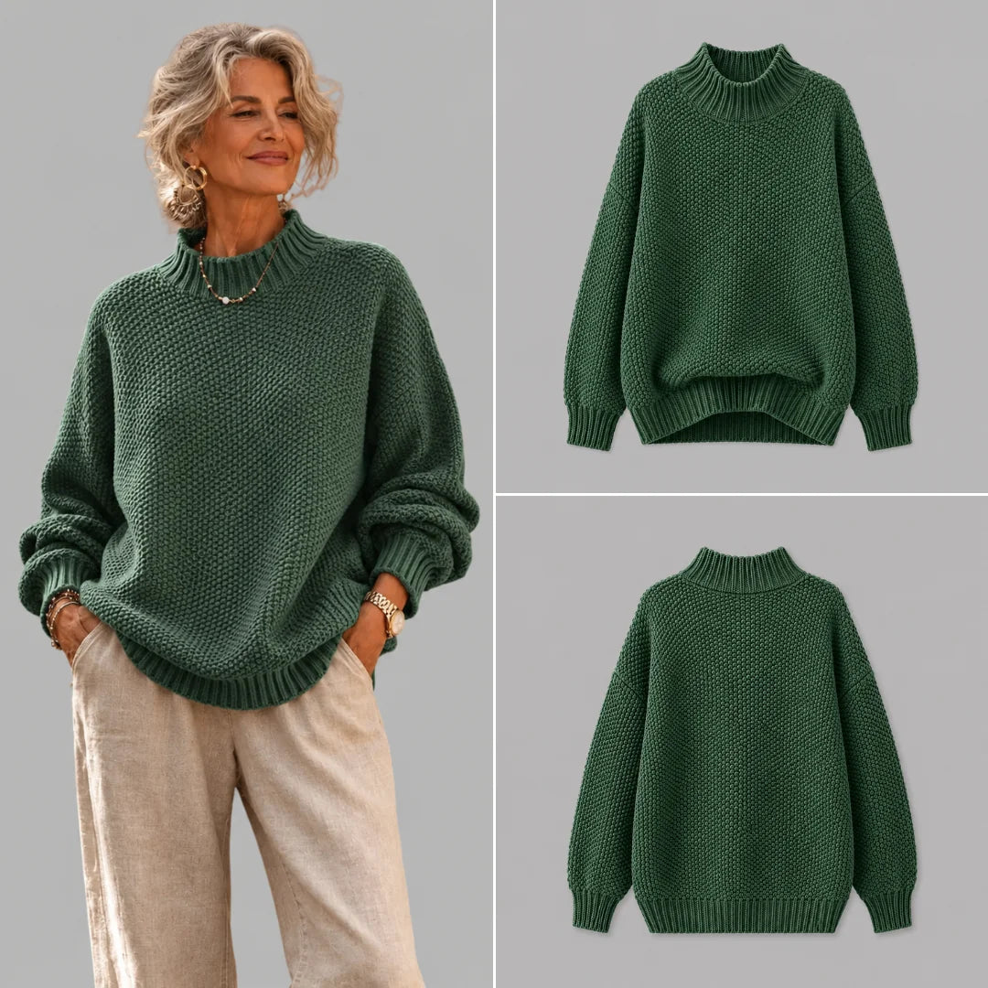 Debra Textured Mock Neck Sweater in Forest Green