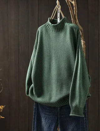 Debra Textured Mock Neck Sweater in Forest Green