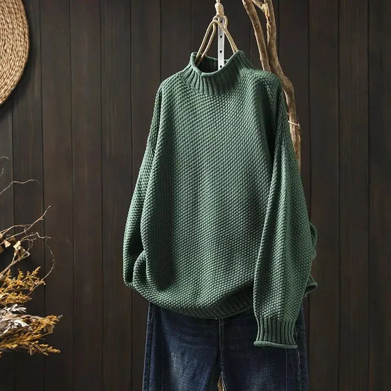 Debra Textured Mock Neck Sweater in Forest Green