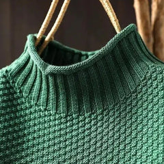 Debra Textured Mock Neck Sweater in Forest Green