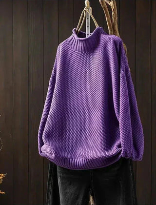 Debra Textured Mock Neck Sweater in Purple