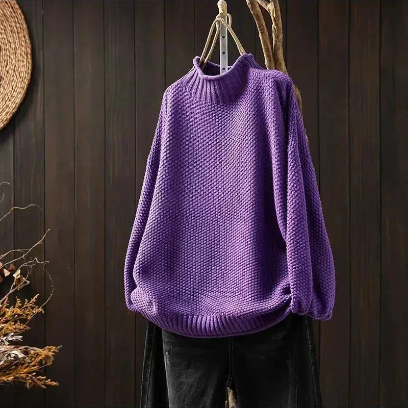 Debra Textured Mock Neck Sweater in Purple