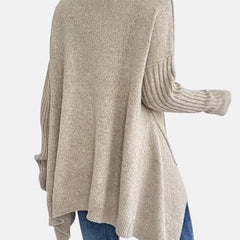 Delia Asymmetric Hem Turtleneck Sweater in Khaki