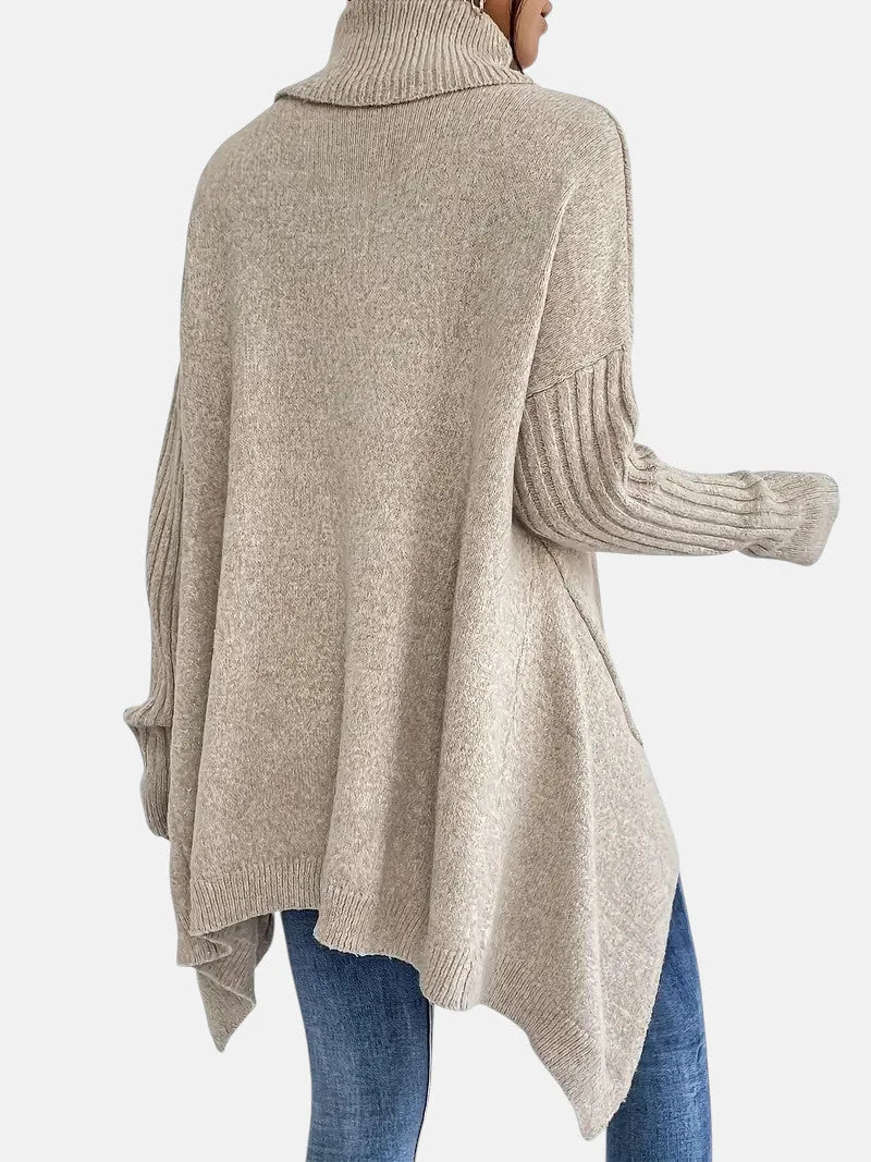 Delia Asymmetric Hem Turtleneck Sweater in Khaki