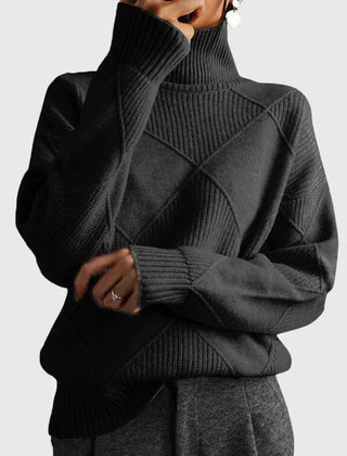 Diana Diamond Pattern Turtleneck Sweater in Black