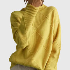 Diana Diamond Pattern Turtleneck Sweater in Yellow