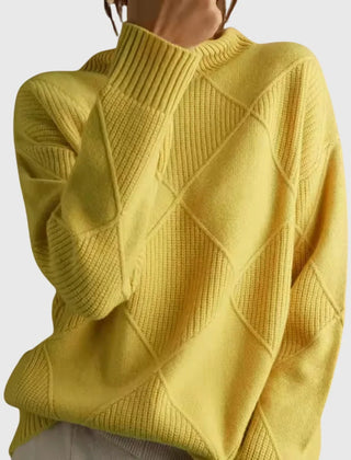 Diana Diamond Pattern Turtleneck Sweater in Yellow