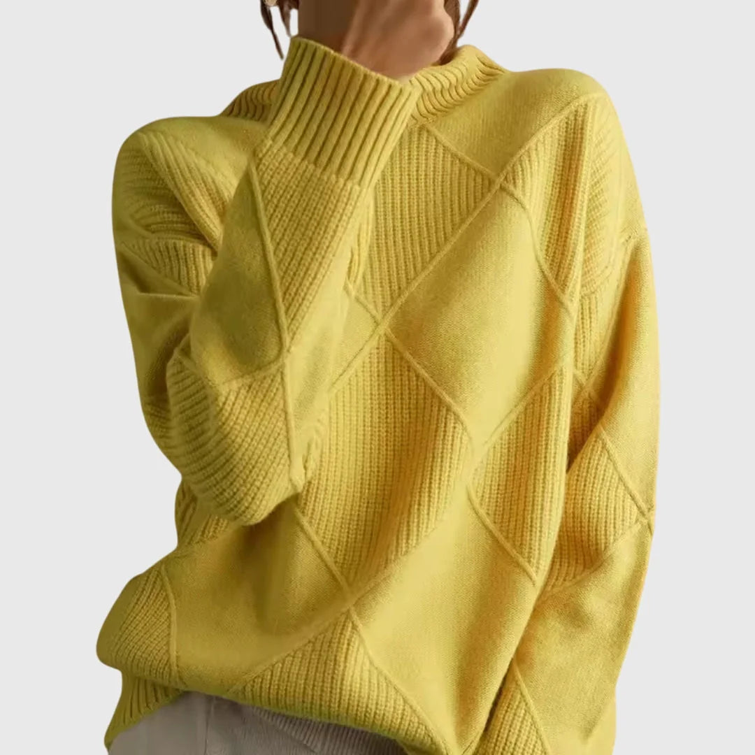Diana Diamond Pattern Turtleneck Sweater in Yellow