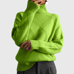 Diana Diamond Pattern Turtleneck Sweater in Lime Green