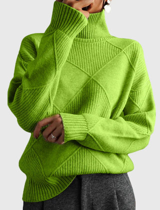 Diana Diamond Pattern Turtleneck Sweater in Lime Green