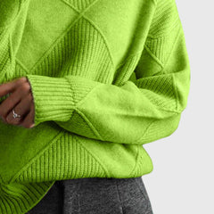 Diana Diamond Pattern Turtleneck Sweater in Lime Green