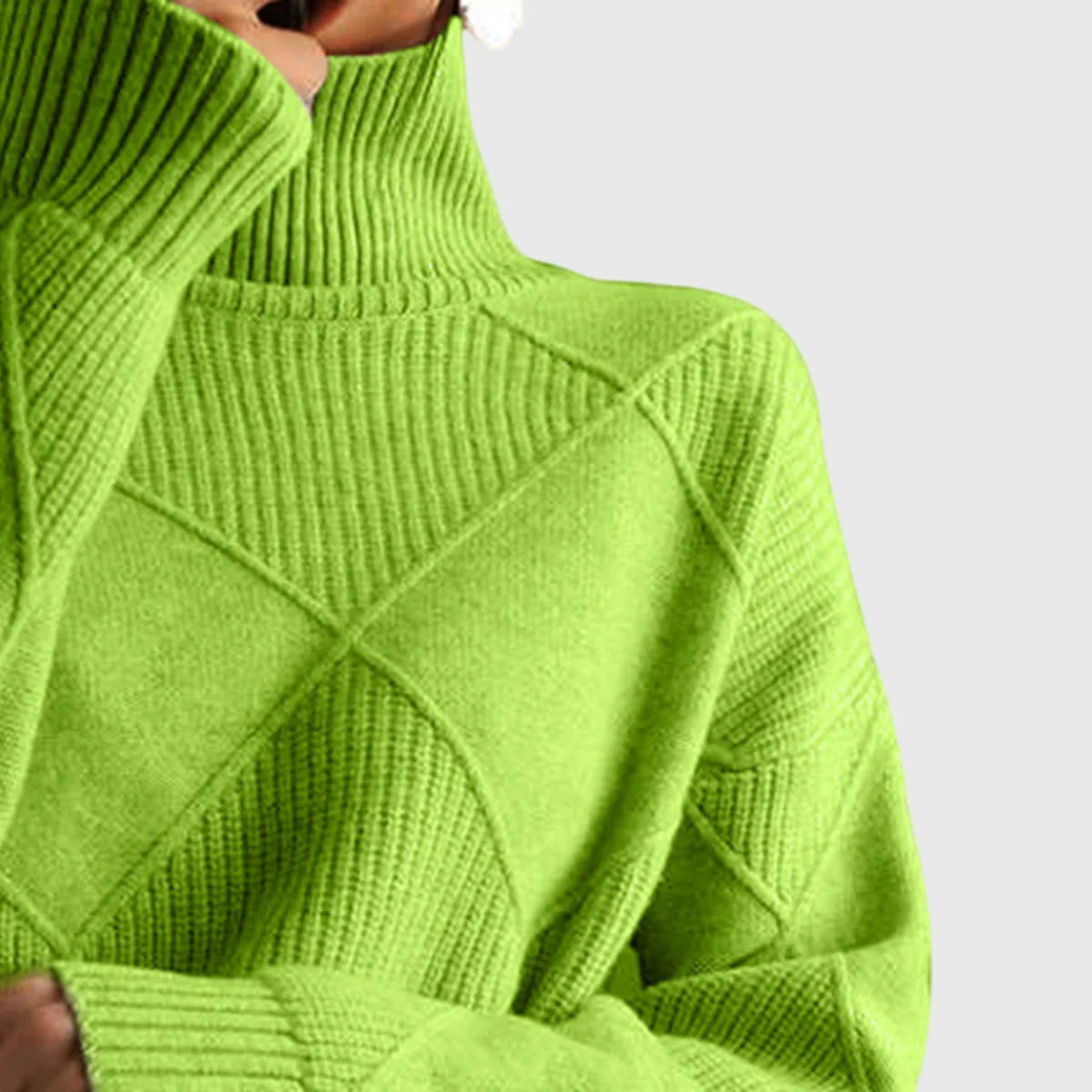 Diana Diamond Pattern Turtleneck Sweater in Lime Green
