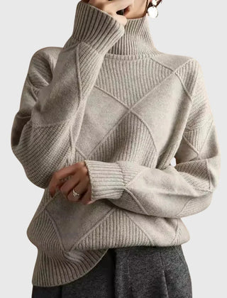 Diana Diamond Pattern Turtleneck Sweater in Light Grey