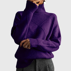Diana Diamond Pattern Turtleneck Sweater in Deep Purple