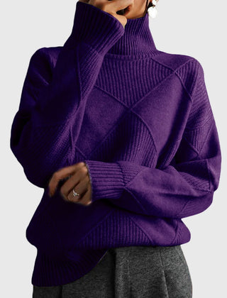Diana Diamond Pattern Turtleneck Sweater in Deep Purple
