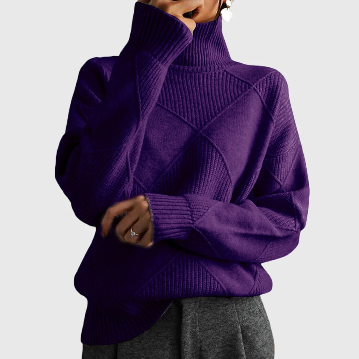 Diana Diamond Pattern Turtleneck Sweater in Deep Purple
