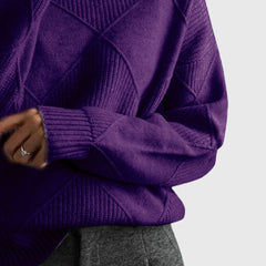 Diana Diamond Pattern Turtleneck Sweater in Deep Purple