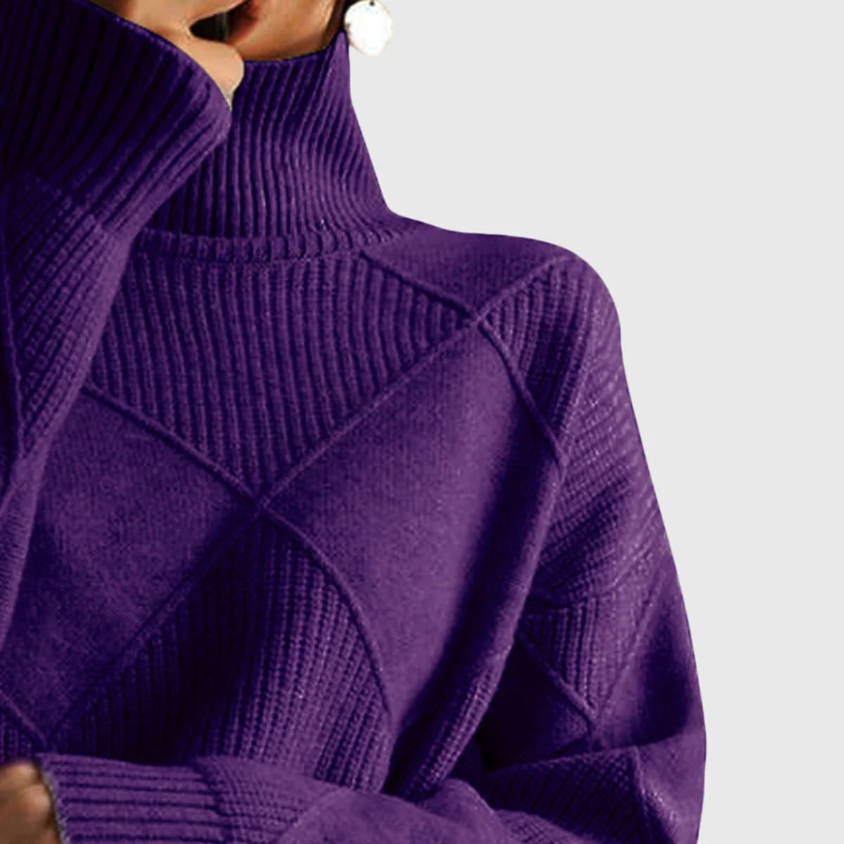 Diana Diamond Pattern Turtleneck Sweater in Deep Purple