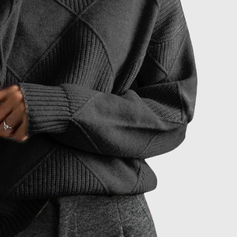 Diana Diamond Pattern Turtleneck Sweater in Black
