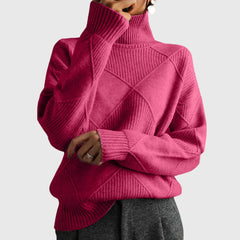 Diana Diamond Pattern Turtleneck Sweater in Rose Pink