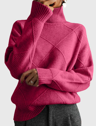 Diana Diamond Pattern Turtleneck Sweater in Rose Pink